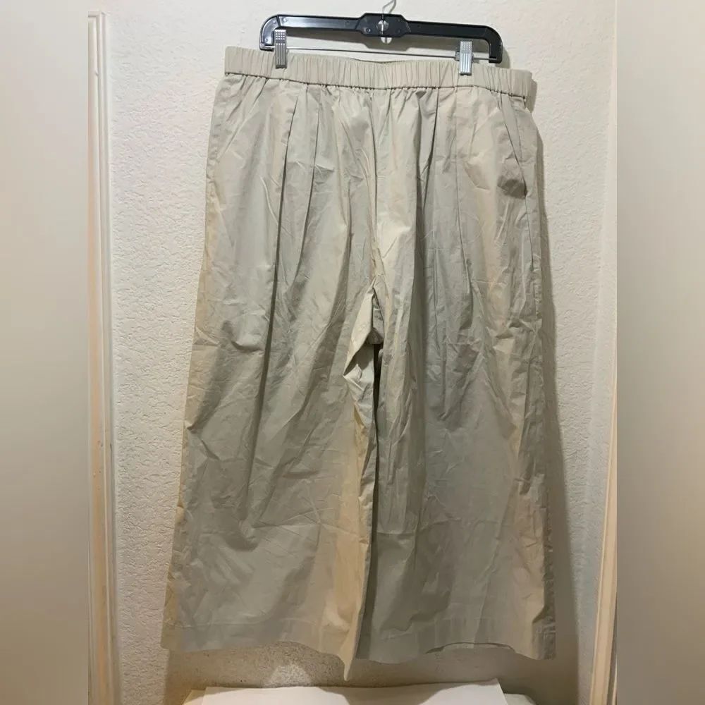 Calvin Klein Womens XL Wide Leg Crop Pants Khaki Tan Elastic Waist New